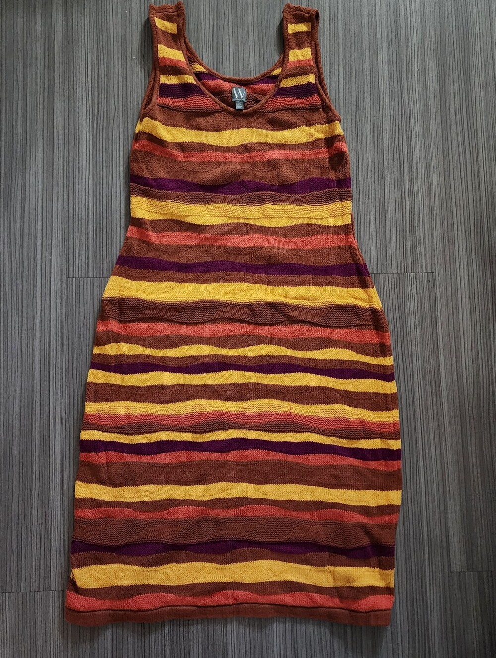 W by Worthington Sleeveless Striped Knit Midi Dress in Mustard, Rust & Burgundy
